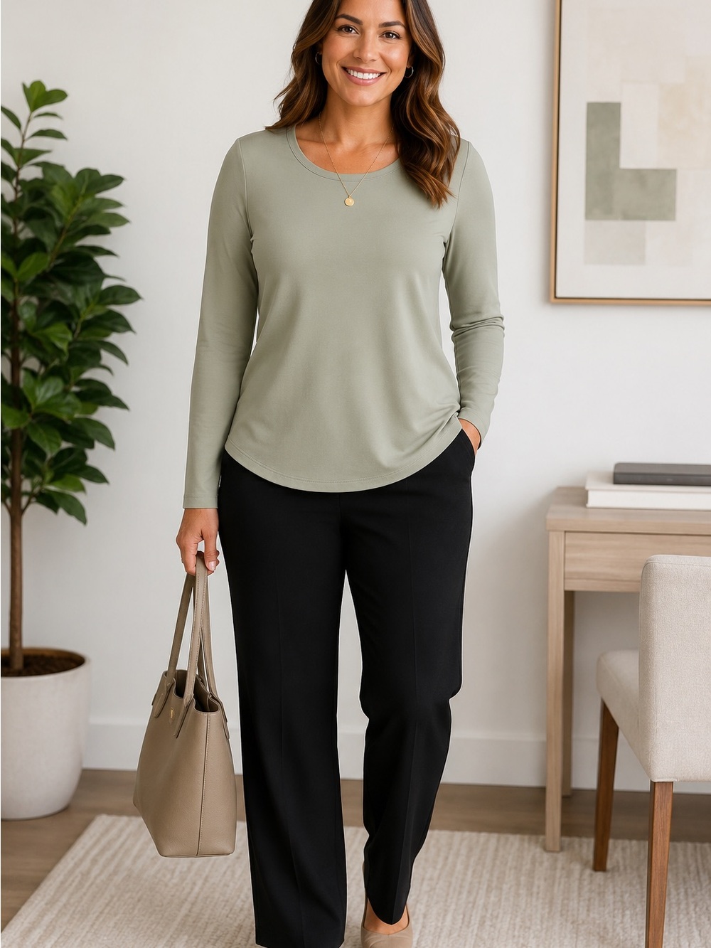 Abercrombie & Fitch Sage Green Long-Sleeve Scoop Neck Top - Picture 2 of 2
